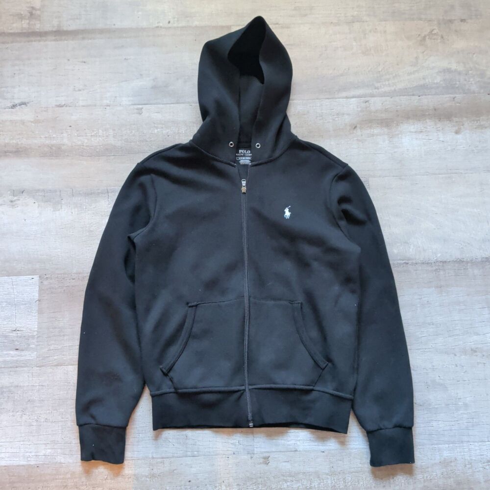 Polo Ralph Lauren Black Double Knit Full Zip Fleece Hoodie Mens Size Small S